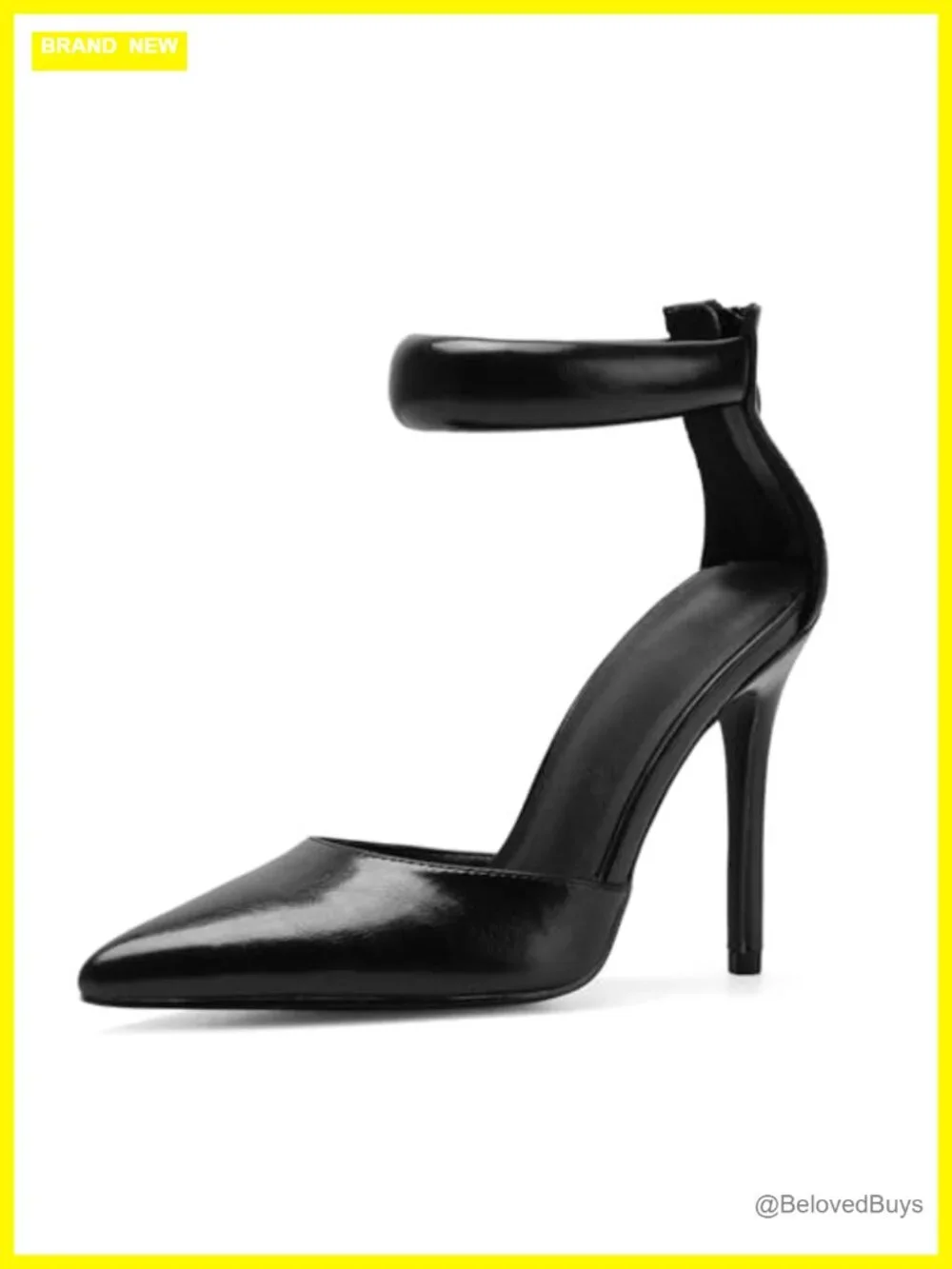 Faux Leather Stiletto Heels Ankle Strap Back Zipper Wedding Dress Pumps